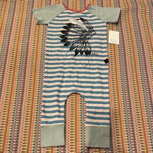 RAGS Blue and Gray Striped Kids Bodysuit with Graphic Design